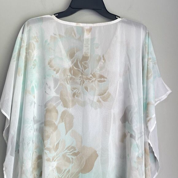 Chico's Chiffon Blouse Poncho Size S/M Floral Oversized Semi Sheer Top Cover - Picture 14 of 14